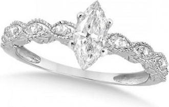 Allurez Marquise Antique Lab Grown Diamond Engagement Ring in 14k White Gold (1.00ct)