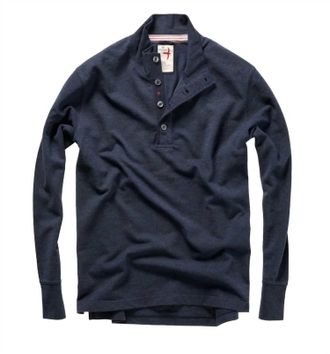 Relwen Mens Pique Button Mock Top In Navy