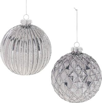Melrose International Glittered Glass Ball Ornament (Set of 6) - Silver