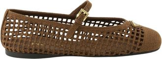 Prada Schoenen, Dames, Bruin, 36 EU, Leer, Ballerinas van gehaakt materiaal