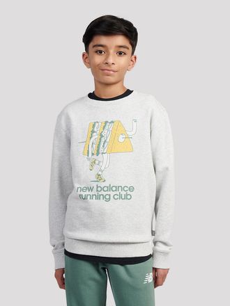 New Balance Running Club Cartoon Graphic Ft Crew Kids Sweater grijs