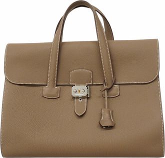 Herm&egrave;s Etoupe Gray Togo Leather Briefcase (Pre-Owned)