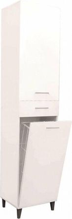 COSMA Colonna mobile bagno cesto portabiancheria legno bianco mod.Pure