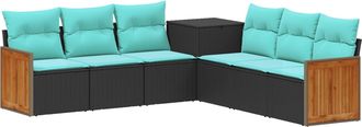 vidaXL Juego De Sof&aacute; 7 Uds. Negro Y Azul Rat&aacute;n Sint&eacute;tico Y Acero Vidaxl