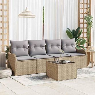 vidaXL Conjunto De Sof&aacute; De Jard&iacute;n 5 Pcs Beige Polirat&aacute;n Vidaxl