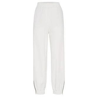Brunello Cucinelli Cotton Smooth French Terry Track Broeken - Dames - Sweatpants - Wit - M - Katoen - Broeken