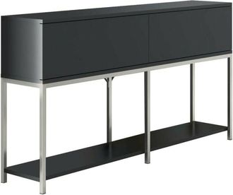 Dmora Aparador Djimsit, Buf&eacute; De Sal&oacute;n, Aparador De Sal&oacute;n, Despensa De Cocina, 150x30h80 Cm, Antracita Y Plata - Dmora