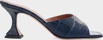 Amina Muaddi Lupita 70MM Croc-Embossed Leather Sandals