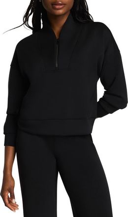 Spanx AirEssentials Shawl Collar Quarter Zip Sweatshirt in Very Black at Nordstrom, Size X-Large