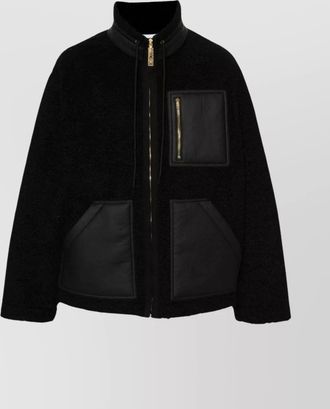 Moschino funnel neck leather panel blazer