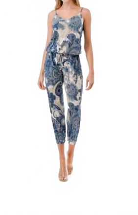 Ariella Paisley Jumpsuit In White, Blue, Tan