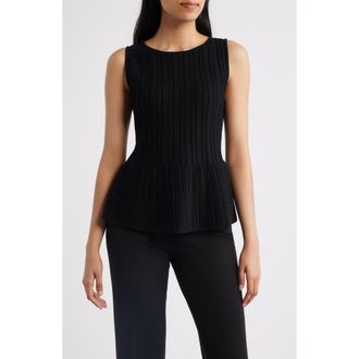 Anne Klein Rib Peplum Tank in Anne Black at Nordstrom, Size X-Large