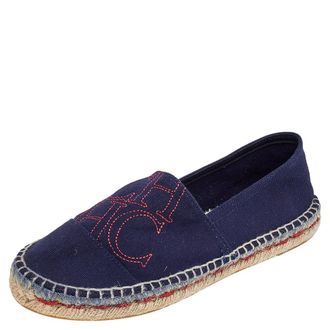 Carolina Herrera Navy Blue Canvas Espadrille Flats