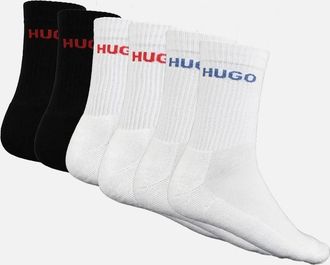 HUGO BOSS Mens HUGO 6-Pack Rib Logo Sports Socks, Black and White - Black/White