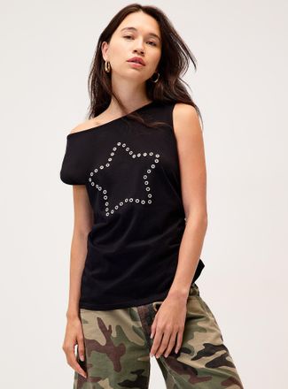 Twik Womens Gathered side eyelet star loose Cami Top
