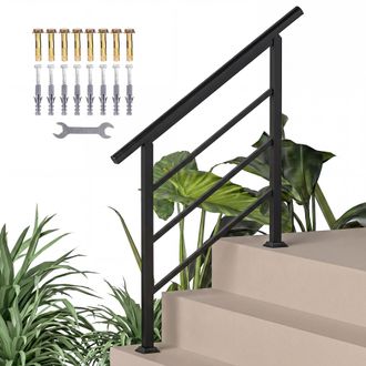 OUTSUNNY Barandilla De Escalera, 95 Cm, Pasamanos Para Escalera Con Kit De Instalaci&oacute;n, &Aacute;ngulo Ajustable Para 1-3 Escalones Para Porches Madera Negro