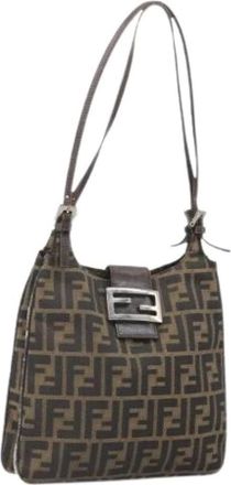 Fendi Pre-owned Shoulder Bags, female, Brown, Size: ONE SIZE Pre-owned Canvas Shoulder Bag