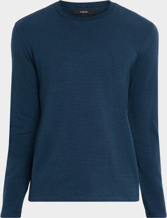 Vince Mens Striped Double-Knit Pima Cotton Long-Sleeve T-Shirt