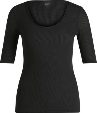 BOSS Scoop-neck T-shirt in ribbed stretch fabric