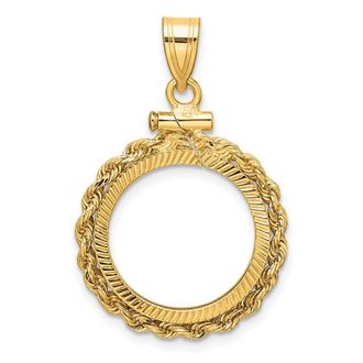 Diamond2Deal 14k Yellow Gold Diamond-cut 16.5mm x 1.35mm Screw Top Coin Bezel Pendant