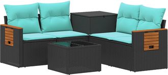 vidaXL Juego De Sof&aacute; 6 Uds. Negro Y Azul Rat&aacute;n Sint&eacute;tico Y Acero Vidaxl