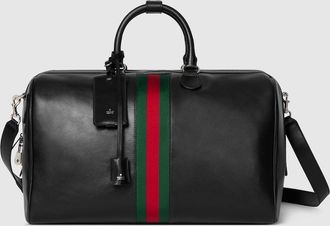 Gucci Web Trademark Medium Duffle Bag, Black, Leather