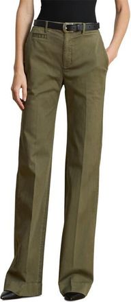 Lauren Ralph Lauren High Waist Flare Stretch Twill Chinos in Botanic Olive at Nordstrom, Size 16