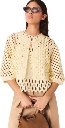 Maje Rhinestone crochet cardigan in Pale Yellow at Nordstrom, Size Medium