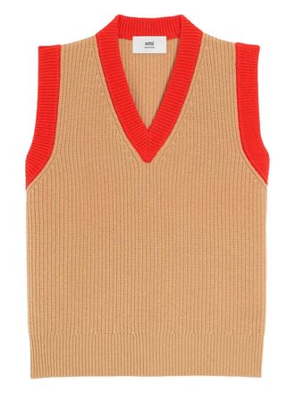 Ami V-neck sleeveless vest - unisex - Wool - S - Neutrals