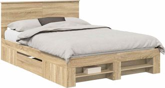 vidaXL Estructura De Cama Con Cabecera Roble Sonoma 140 X 200 Cm Vidaxl