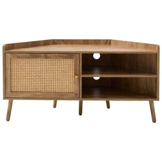 Calicosy Mobile TV angolare con 1 porta e frontale in rattan e 2 nicchie aperte L120 cm - PALMO
