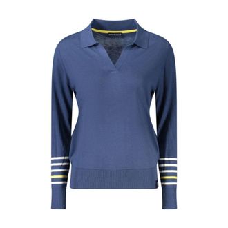 North Sails Blauwe V-hals trui met contrastdetails - Dames - V-hals truien - Blauw - S - Katoen - Truien & Vesten