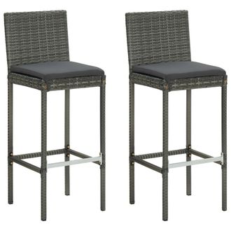 vidaXL Sgabelli Da Bar Con Cuscini 2 Pz Grigi In Polyrattan - Vidaxl