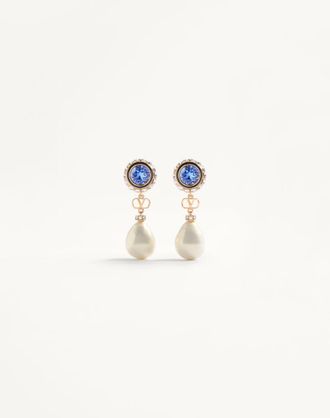 Valentino Garavani Orecchini VLogo Signature In Metallo, Smalto, Perle E Cristalli Donna ORO/CREMA UNI