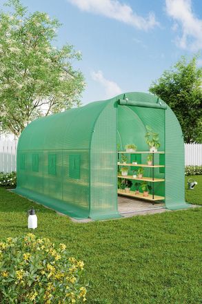 H&O Direct Walk-in Tunnel Outdoor Greenhouse with Steel Frame in Green