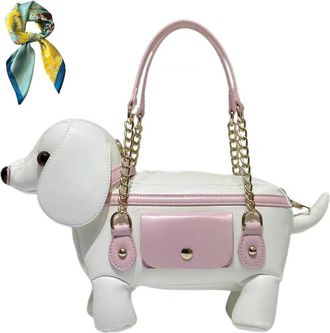 Generic Cute Unique Dog Shaped Handbag Puppy Purse for Women,Novelty Animal Shaped Crossbody Shoulder Bag with Adjustable Strap (White)