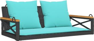 vidaXL Banco Columpio Con Cojines Rat&aacute;n Sint&eacute;tico Negro 109x62x40 Cm Vidaxl