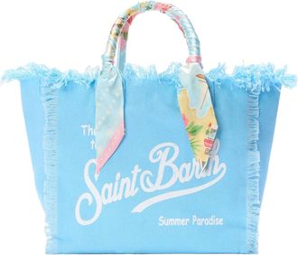 MC2 Saint Barth Cotton Canvas Tote Bag with Fringed Edges and Logo