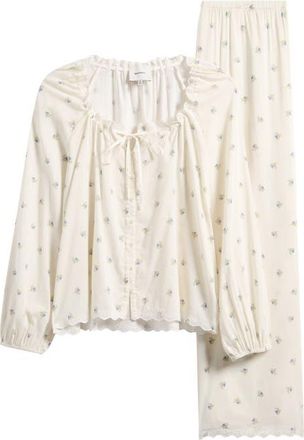 Reformation Paloma Lace Trim Cotton Blend Pajamas in Wistful at Nordstrom, Size X-Small