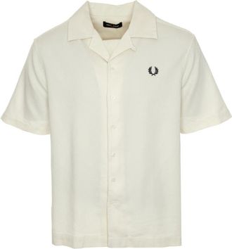 Fred Perry Piqu&eacute; Texture Revere Collar Shirt - Heren - Korte mouwen Overhemden - Wit - S - Katoen - Overhemden
