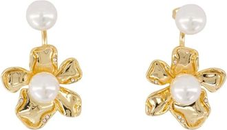 Self Portrait Flower Pearl Jacket Earrings - female - Self Portrait - Earrings - Yellow - ONE SIZE - Accessories