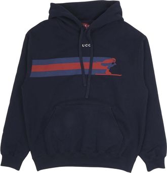 Gucci Cotton Jersey Hooded Sweatshirt - Heren - Hoodies - Blauw - M - Katoen - Hoodies & sweatvesten