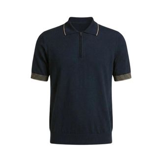 PESERICO Peserico, Polo Shirts, male, Blue, Size: 2XL Zip-Fastening Fine-Knit Polo