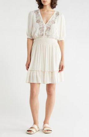 Lovestitch Bishop Sleeve Minidress in Off White/Taupe at Nordstrom Rack, Size Medium