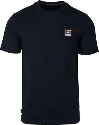 Aquascutum Mens Club Check Patch T-shirt Navy - Blue Cotton - Size X-Large