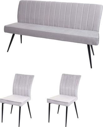 Hhg Hhg - Nunca Usado] Juego De Comedor 480, Juego De 2 Sillas+banco Juego De Comedor Grupo De Asientos Juego De Comedor, Terciopelo Metal, Gris Claro