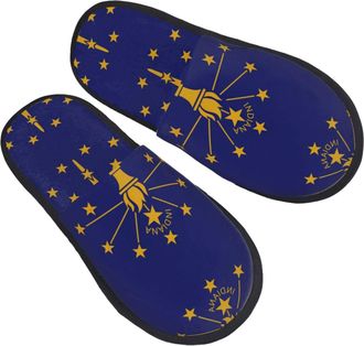 Generic Fleece Slippers Indiana State Flag Reusable Hotel Slippers Cozy Indoor Shoes For Hotel Bedroom Home L