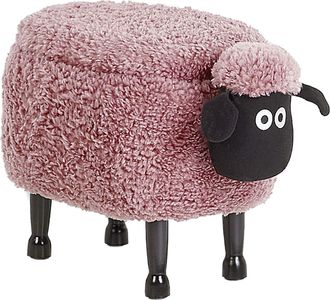 Beliani Pouf Contenitore Per Bambini Finta Pelliccia Rosa Con Gambe Legno Sheep
