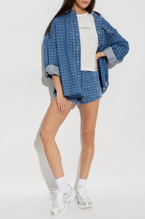 Perfect Moment Denim Shorts With Houndstooth Pattern, Womens, Blue