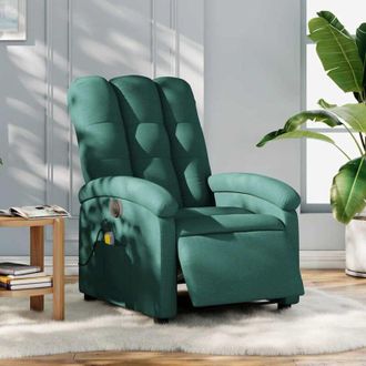 vidaXL Sill&oacute;n Reclinable De Masaje El&eacute;ctrico Tela Verde Oscuro Vidaxl